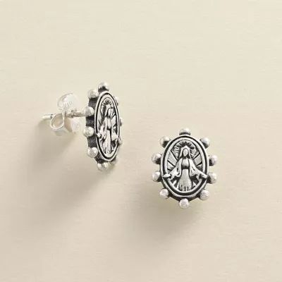 Virgin Mary Stud Earrings in Sterling Silver - Image 3