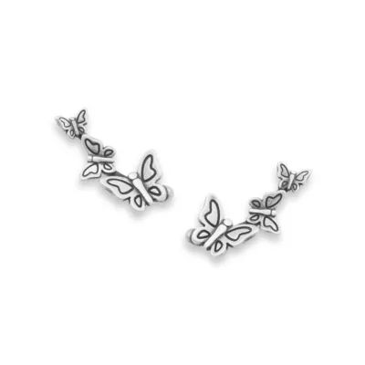 Dancing Butterfly Ear Climber Earrings in Sterling Silver