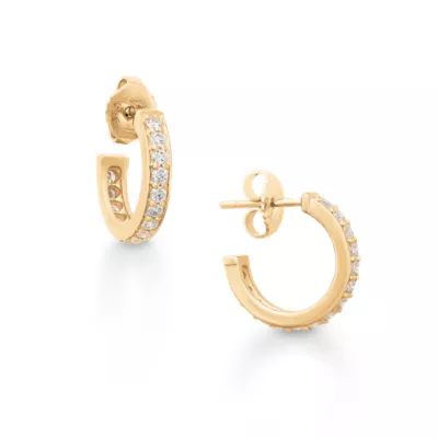 Delicate Pave Diamond Hoop Earrings in 14K Yellow Gold