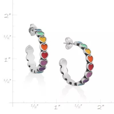 Enamel Connected Hearts Hoop Earrings in Sterling Silver - Image 9