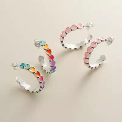 Enamel Connected Hearts Hoop Earrings in Sterling Silver - Image 4