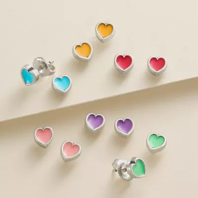 Enamel Connected Hearts Studs in Sterling Silver - Image 2