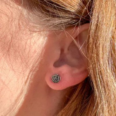 Rose Ear Stud Earrings in Sterling Silver or 14K Yellow Gold - Image 2