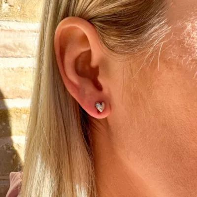 Solid Heart Stud Earrings in Sterling Silver or 14K Yellow Gold - Image 2