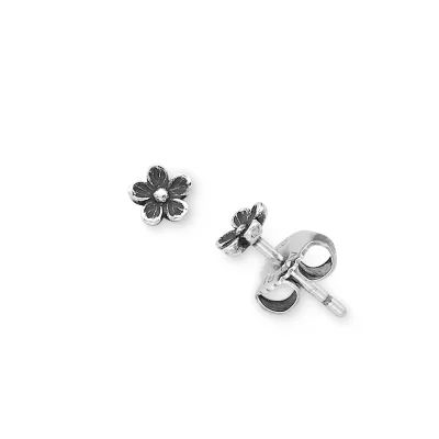 Mini Flower Stud Earrings in Sterling Silver or 14K Yellow Gold - Image 3