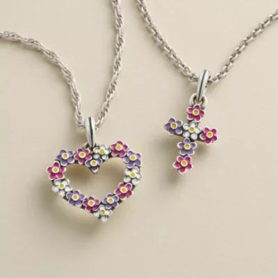 Enamel Floral Cross Pendant in Sterling Silver - Image 3