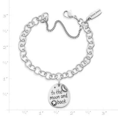 To the Moon and Back Charm on Forged Link Charm Bracelet in Sterling Silver - Image 2