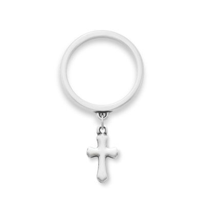 Flared Cross Charm Dangle Ring in 14K Yellow Gold