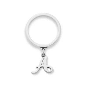 Small Script Initial Charm Dangle Ring in 14K Yellow Gold