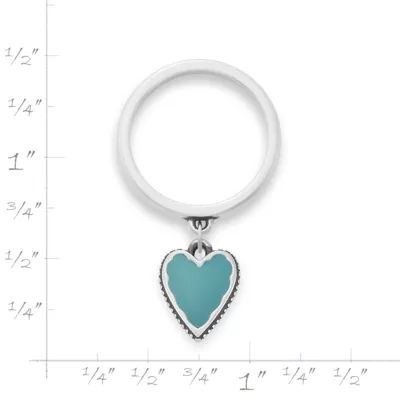 Small Enamel Heart Charm Dangle Ring in Sterling Silver - Image 3