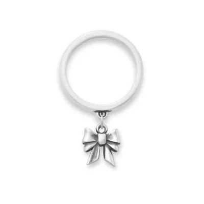 Tiny Bow Charm Dangle Ring in Sterling Silver
