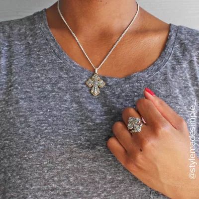 La Vida Nueva Cross Pendant in Sterling Silver and Bronze - Image 4