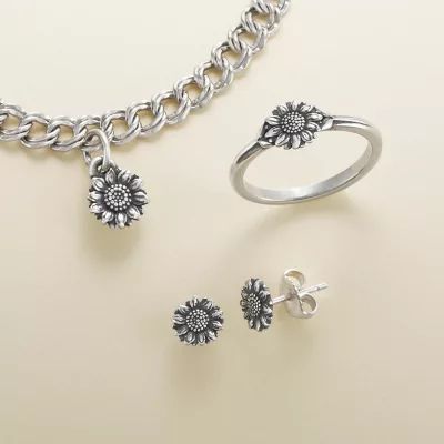 Mini Sunflower Stud Earrings in Sterling Silver or 14K Yellow Gold - Image 5