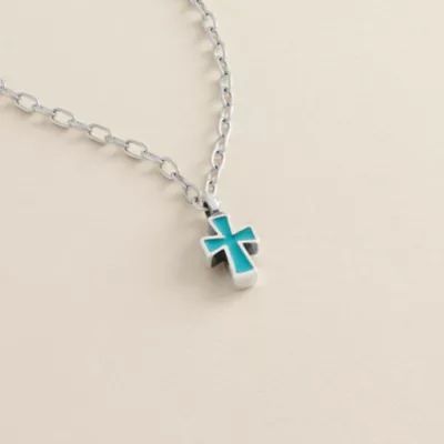 Enamel Petite Cross Necklace in Sterling Silver - Image 3