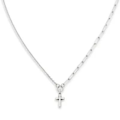 Paired Chains Cross Necklace in Sterling Silver