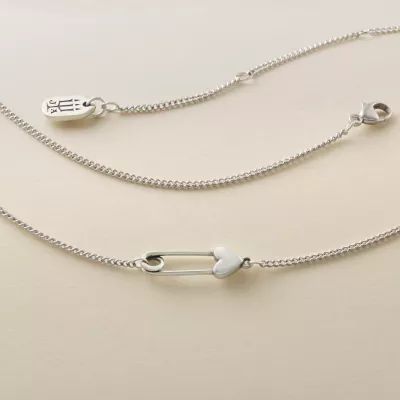 Safety Pin Heart Necklace in Sterling Silver - Image 3