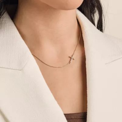 Delicate Pave Diamond Horizon Cross Necklace in 14K Yellow Gold - Image 4
