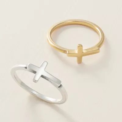 Horizon Cross Ring in Sterling Silver or 14K Yellow Gold - Image 2