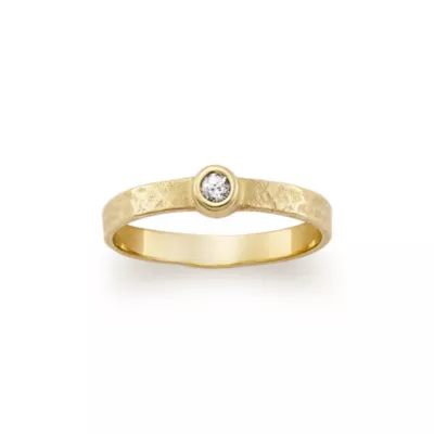 Petite Hammered Gemstone Ring in 14K Yellow Gold
