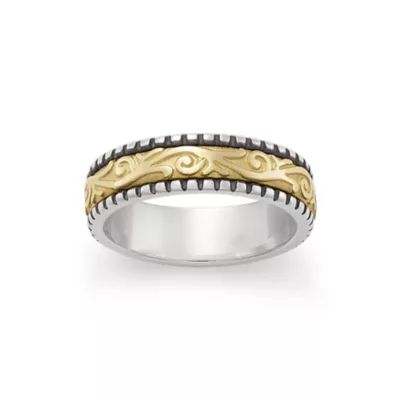 Beaded Scrolled Wedding Ring in Sterling Silver and 14K Yellow Gold