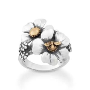 Blossoms and Bee Ring in Sterling Silver and Bronze