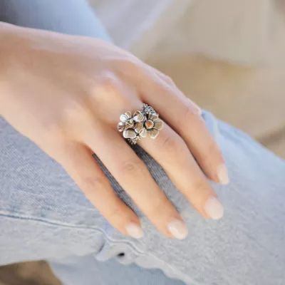 Blossoms and Bee Ring in Sterling Silver and Bronze - Image 3