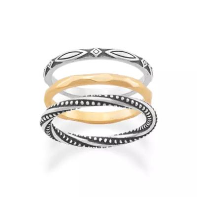 Connected Circles Ring Set in Sterling Silver and 14K Yellow Gold