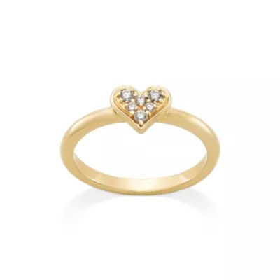 Delicate Pave Diamond Heart Ring in 14K Yellow Gold