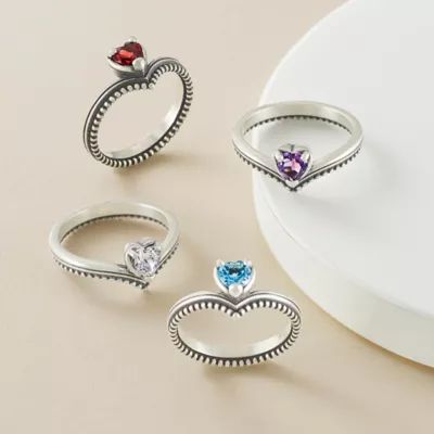 Beaded Chevron Heart Gemstone Ring in Sterling Silver - Image 2