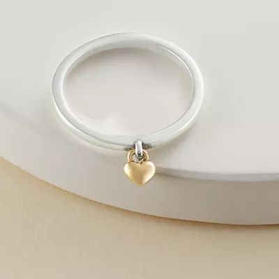 Petite Heart of Gold Dangle Ring in Sterling Silver and 14K Yellow Gold - Image 2