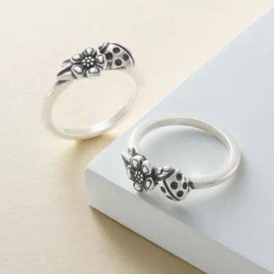 Ladybug and Flower Ring in Sterling Silver - Image 2