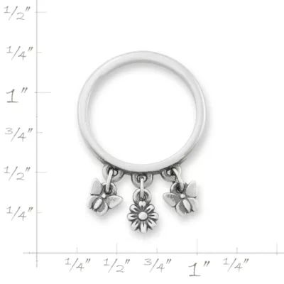 Daisy and Butterflies Dangle Ring in Sterling Silver - Image 4