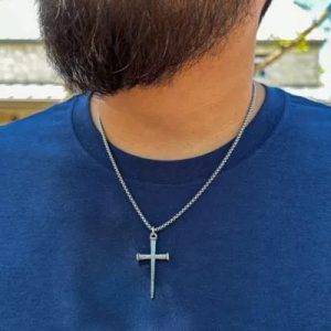 Nail Cross Pendant with Heavy Box Chain