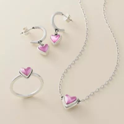 Sweetheart Gemstone Hoop Dangle Earrings in Sterling Silver - Image 4