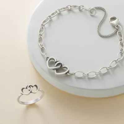 Two Hearts Together Charm Bracelet in Sterling Silver - Image 3