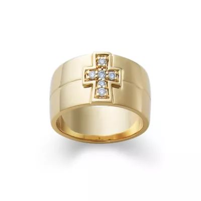 Diamond Cross Wedding Ring in 14K Yellow Gold