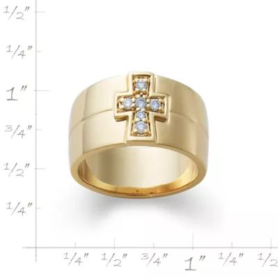 Diamond Cross Wedding Ring in 14K Yellow Gold - Image 2