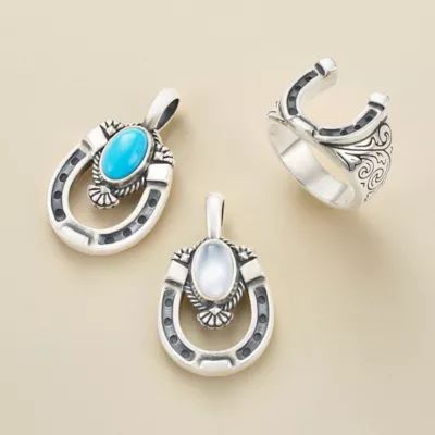 Western Horseshoe Gemstone Pendant in Sterling Silver - Image 3